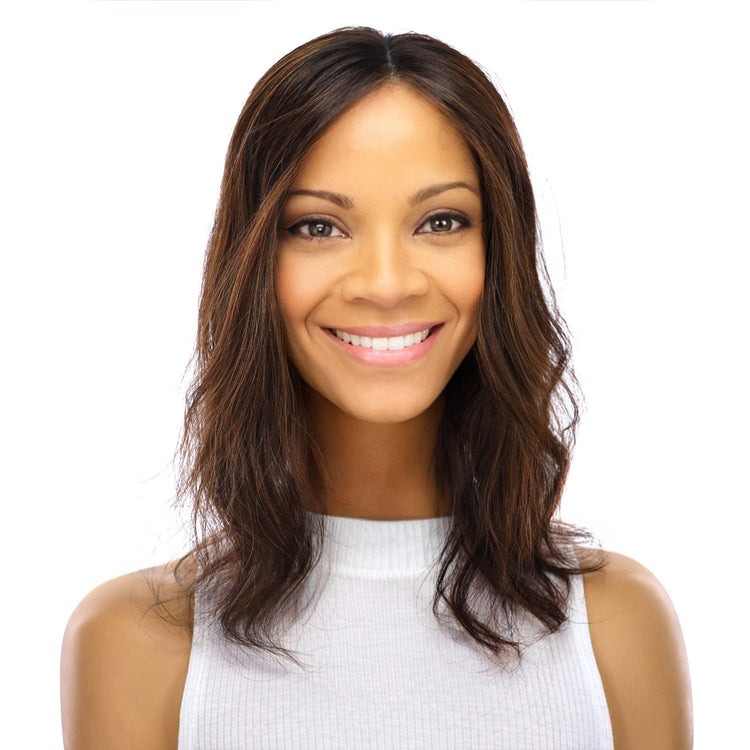14" Topaz Lace Top Topper Soft Black w/ Highlights Wavy