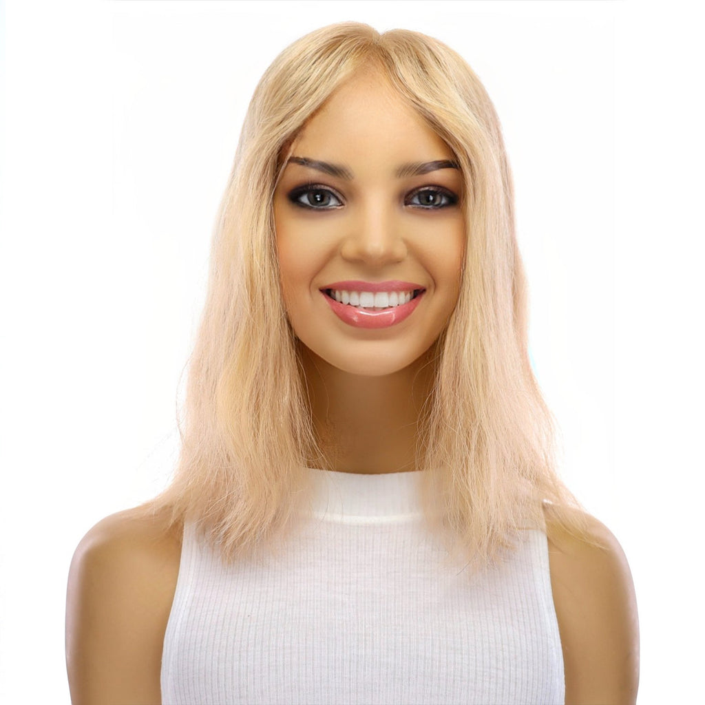 14" Topaz Lace Top Topper Golden Blonde w/ No Rooting Wavy