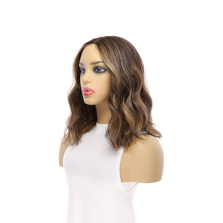 16" Divine Lace Top Wig Dark Brown Balayage w/ Money Pieces Wavy
