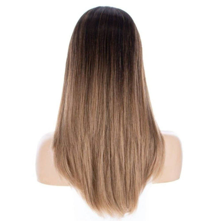 22" Ponytail Silk Part Wig Medium Brown Ombre