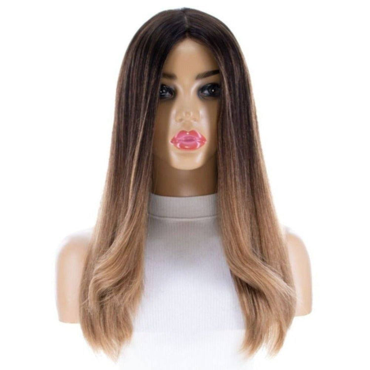 22" Ponytail Silk Part Wig Medium Brown Ombre