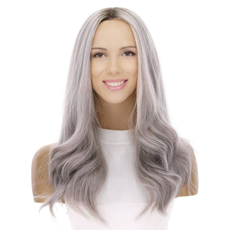 22" Ponytail Silk Part Wig Silver Smoke