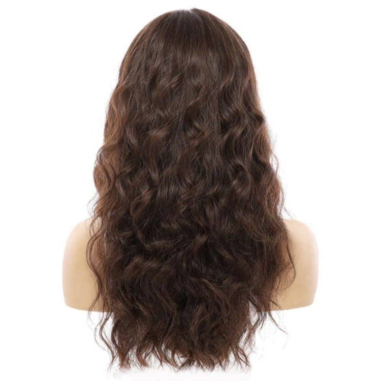 22" Ponytail Silk Part Wig Dark Brown Wavy