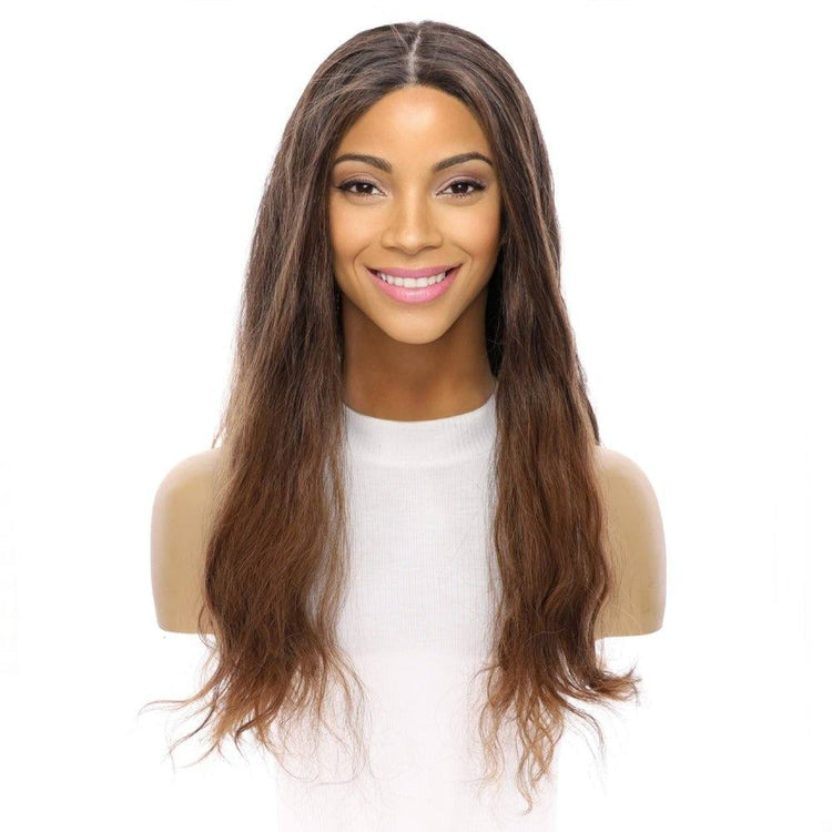 26" Ponytail Silk Top Wig Dark Brown Ombre Wavy