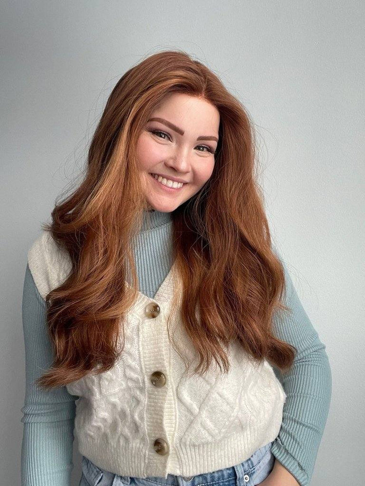 24" Gisele Silk Top Wig Copper Toned & Highlighted Wavy