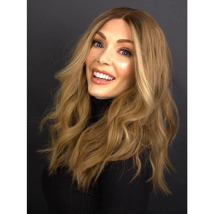 20" Divine Lace Top Wig Light Brown Babylight w/ Rooting and Money Face Framing Highlights