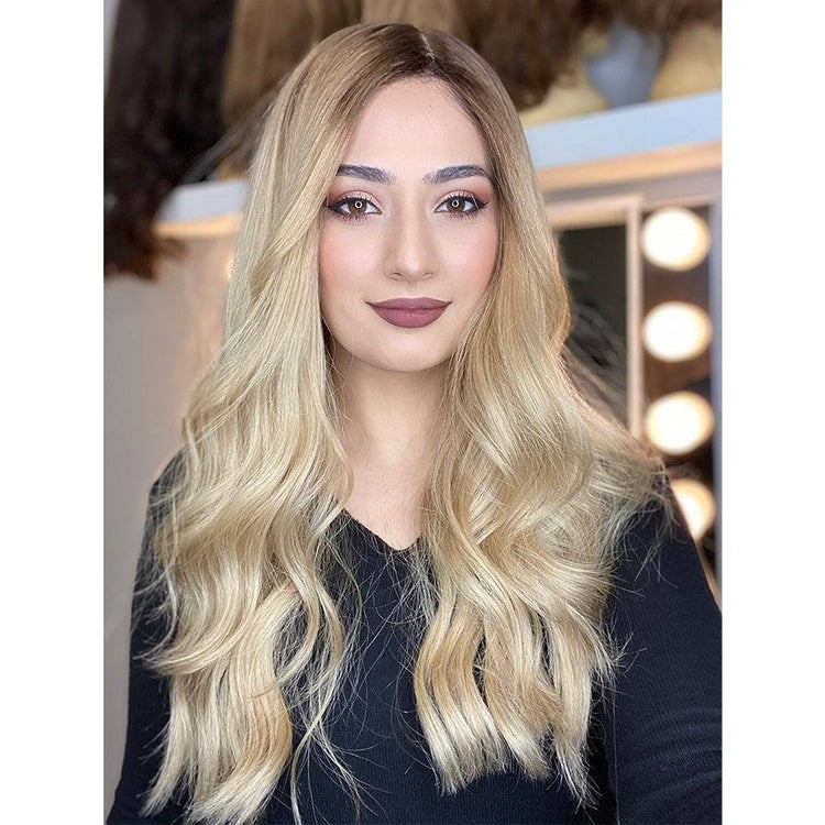 26" Ponytail Silk Top Wig Golden Blonde w/ Rooting
