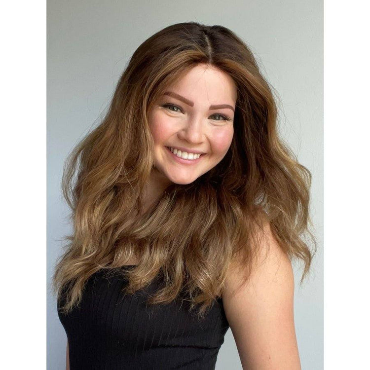 22" Ponytail Silk Part Wig Light Brown Babylight w/ Rooting