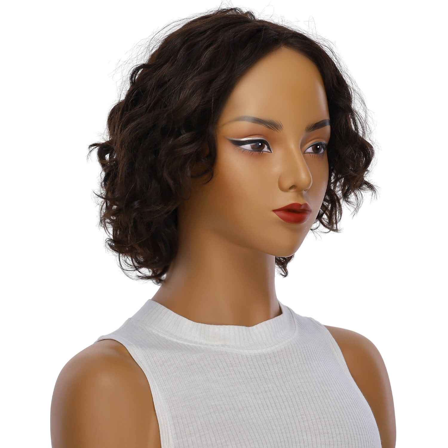 12" Luxe Pixie Silk Top Wig #4 Dark Brown Wavy