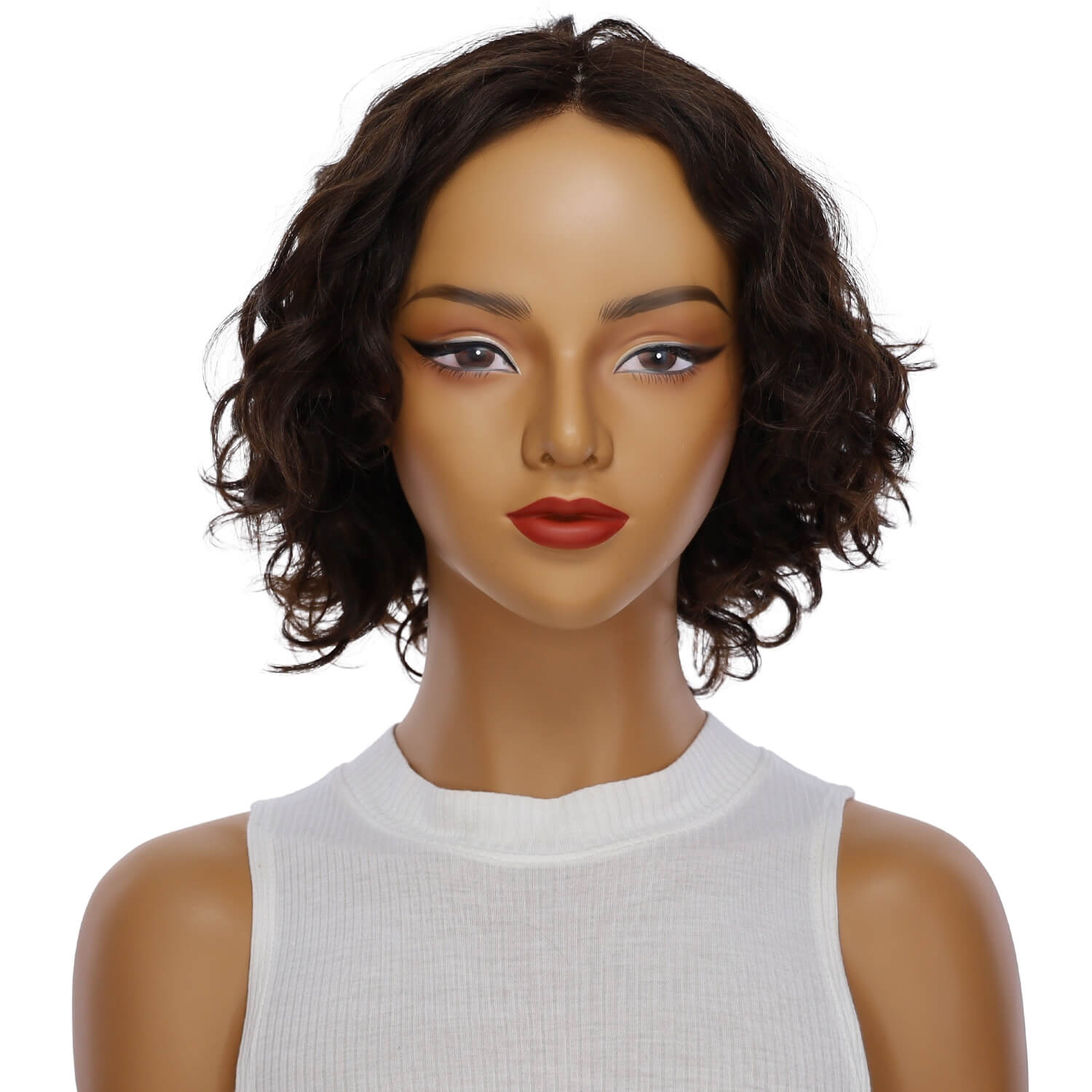 12" Luxe Pixie Silk Top Wig #4 Dark Brown Wavy