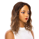 14" Emerald Silk Top Topper Medium Brown Balayage Wavy