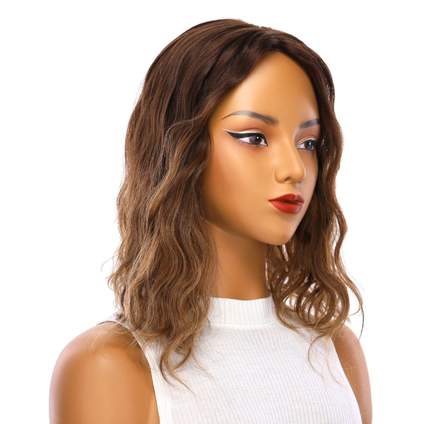 14" Emerald Silk Top Topper Medium Brown Balayage Wavy