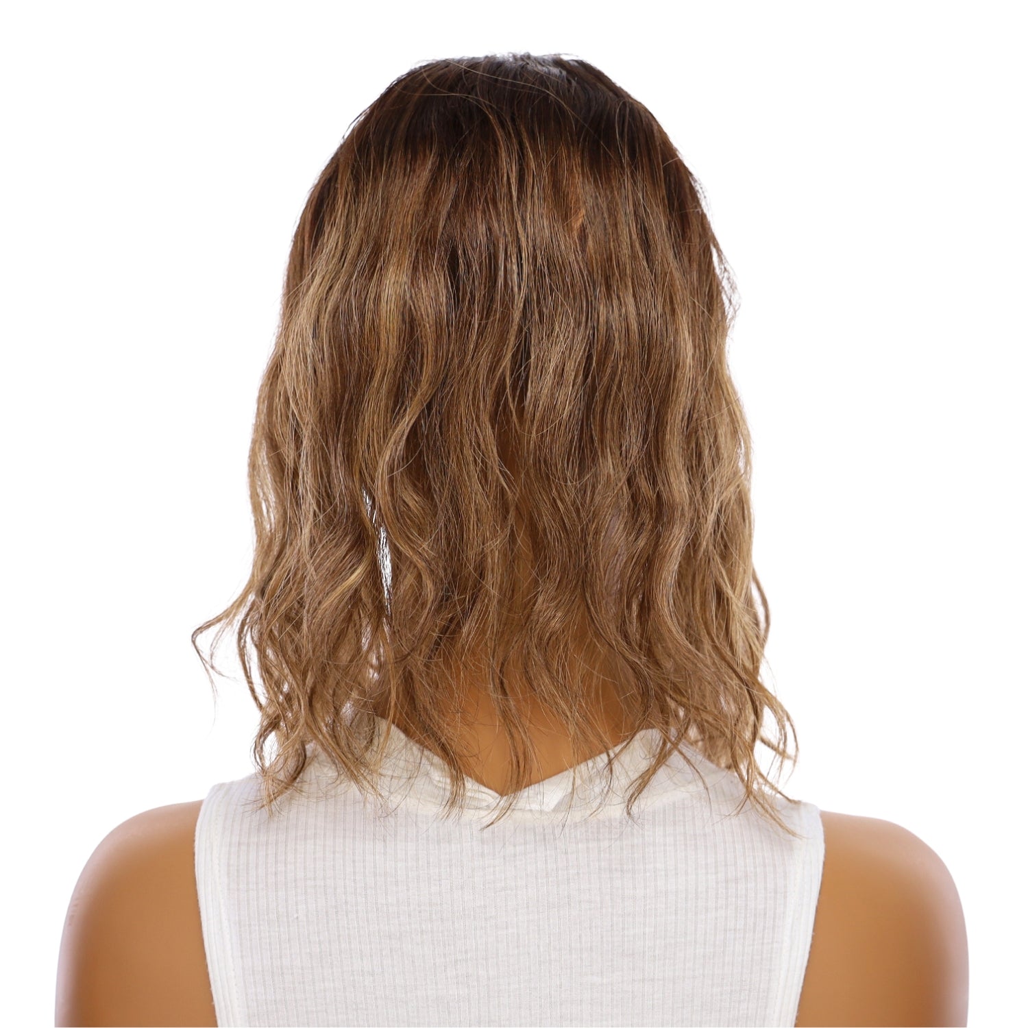 14" Topaz Lace Top Topper Medium Brown Balayage Wavy