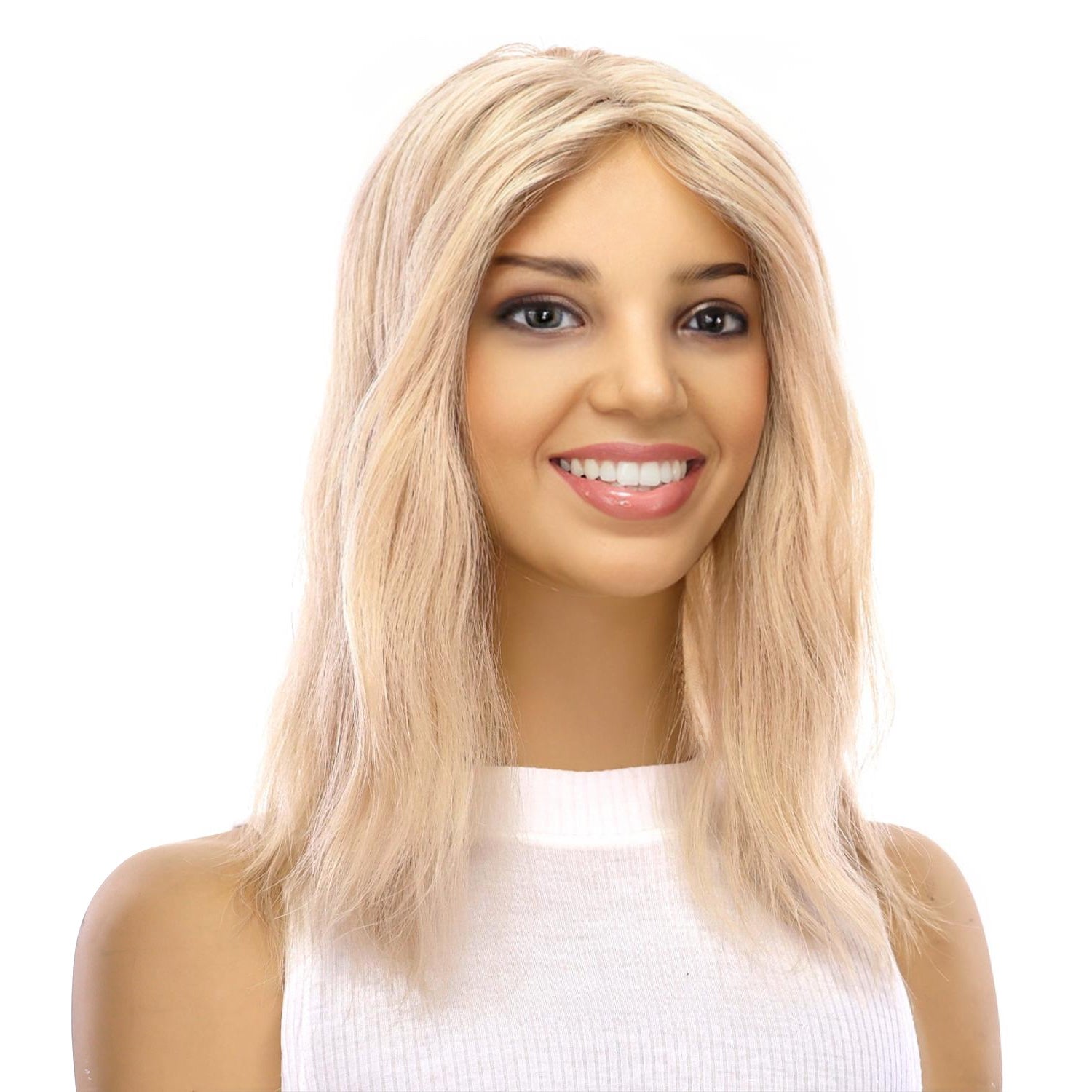 14" Topaz Lace Top Topper Platinum Blonde w/ No Rooting Wavy