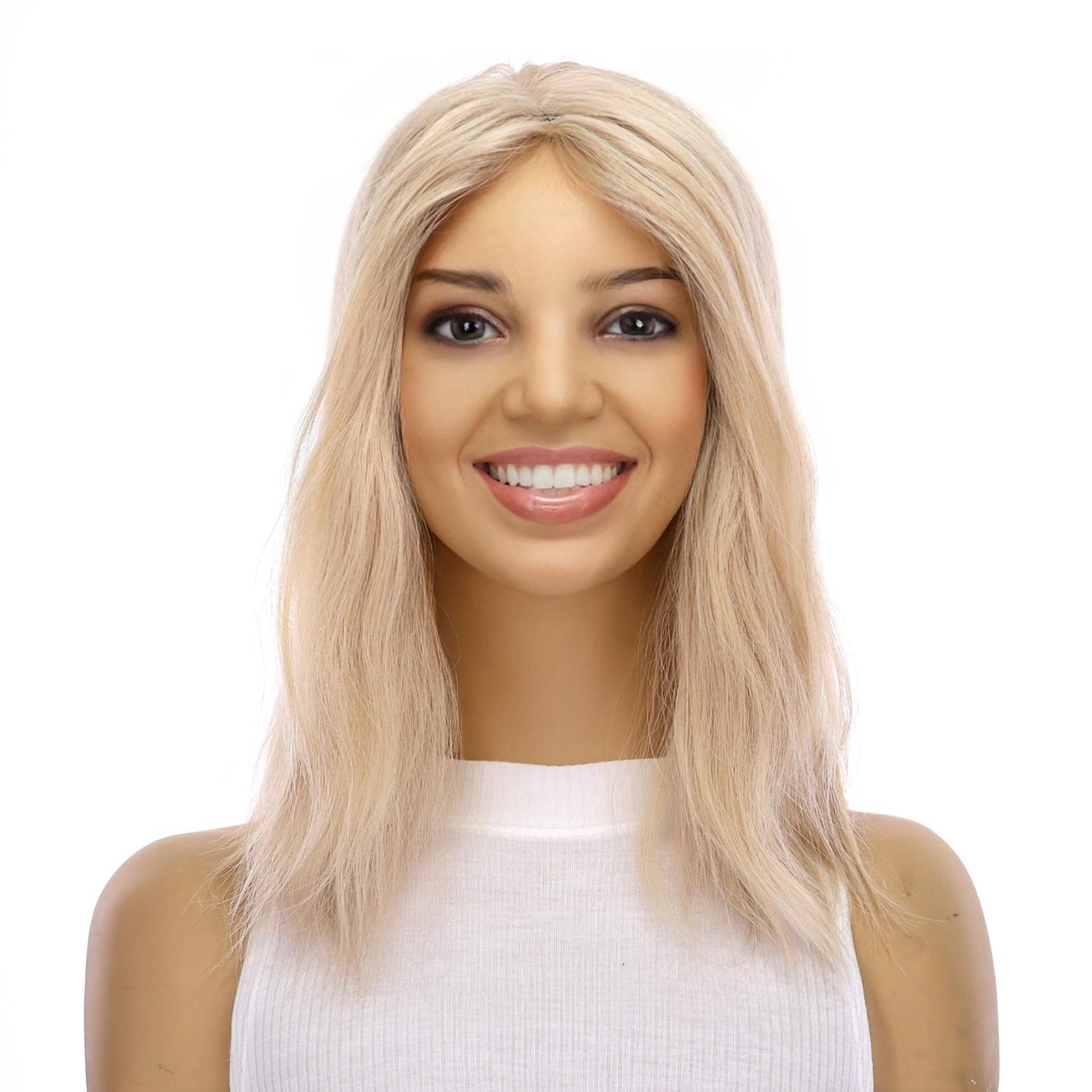 14" Topaz Lace Top Topper Platinum Blonde w/ No Rooting Wavy