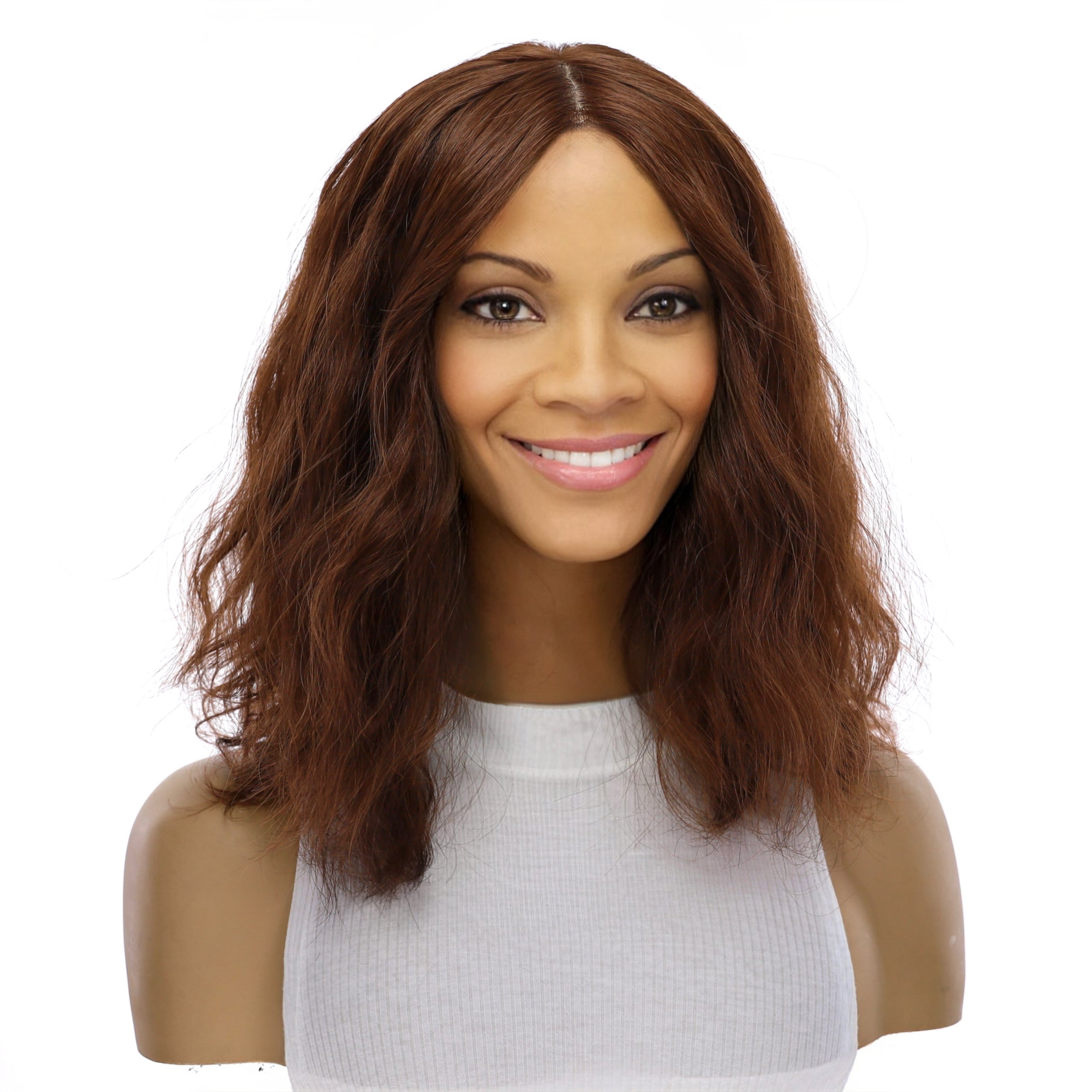 16" Ponytail Silk Part Wig Auburn Wavy