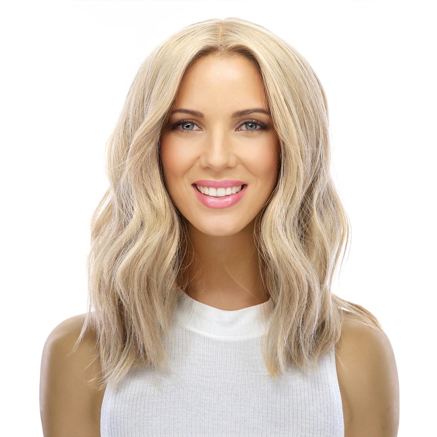 16" Ponytail Silk Part Wig Platinum Blonde w/ No Rooting