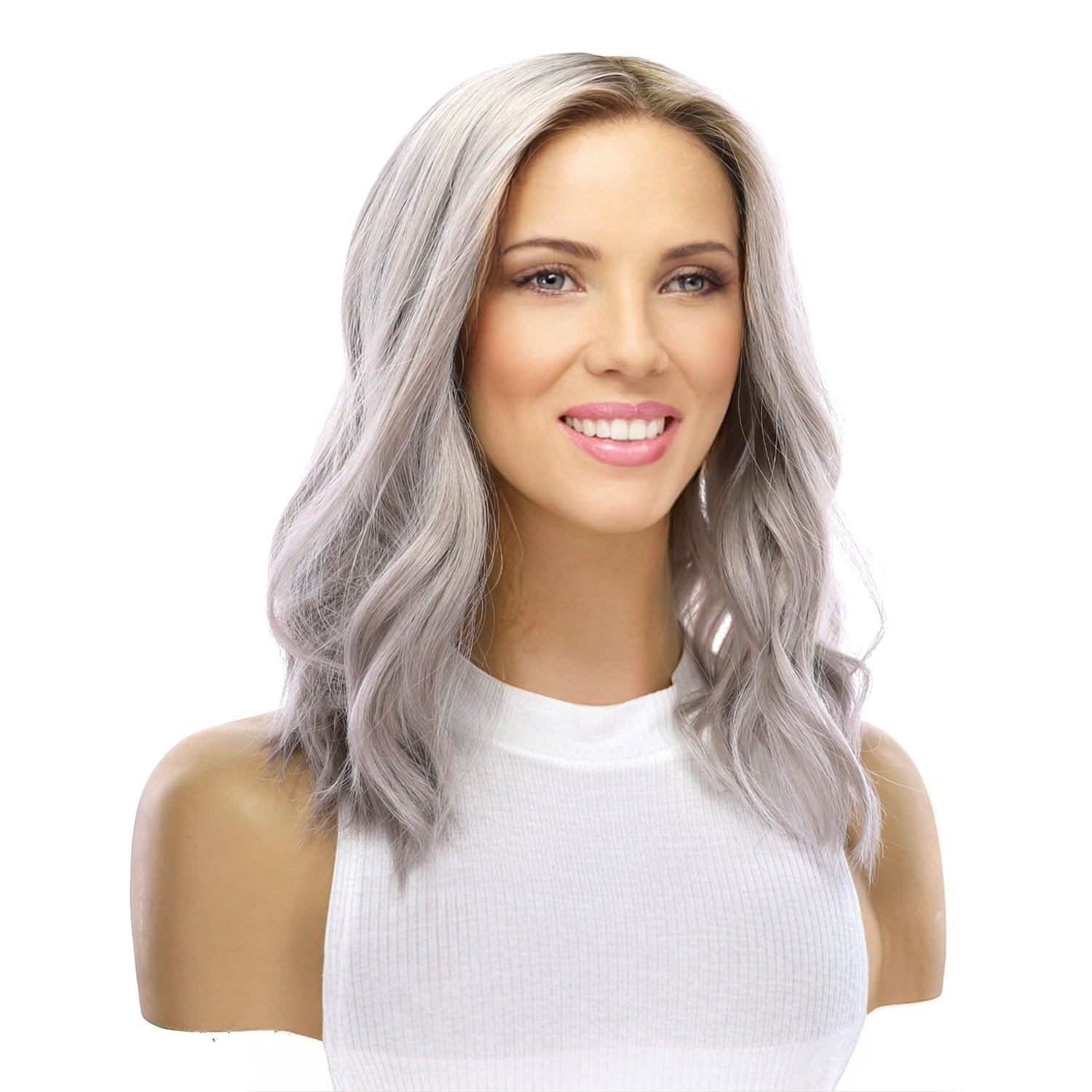 16" Ponytail Silk Part Wig Silver Smoke