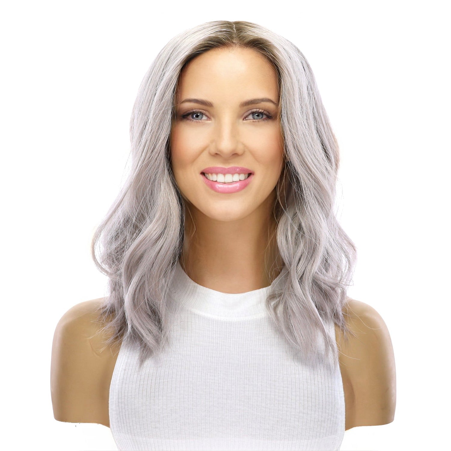 16" Ponytail Silk Part Wig Silver Smoke