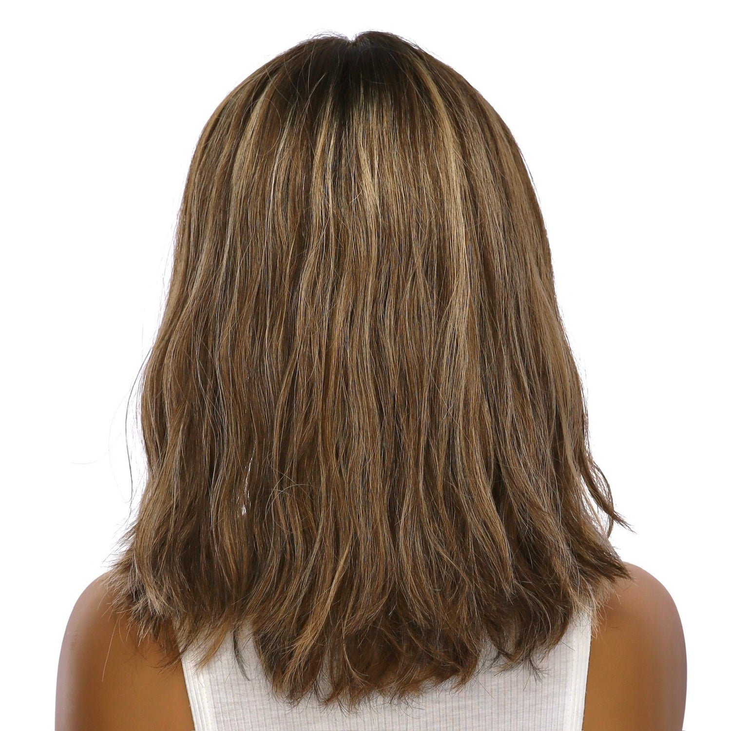 16" Divine Lace Top Wig Medium Brown w/ Highlights Wavy