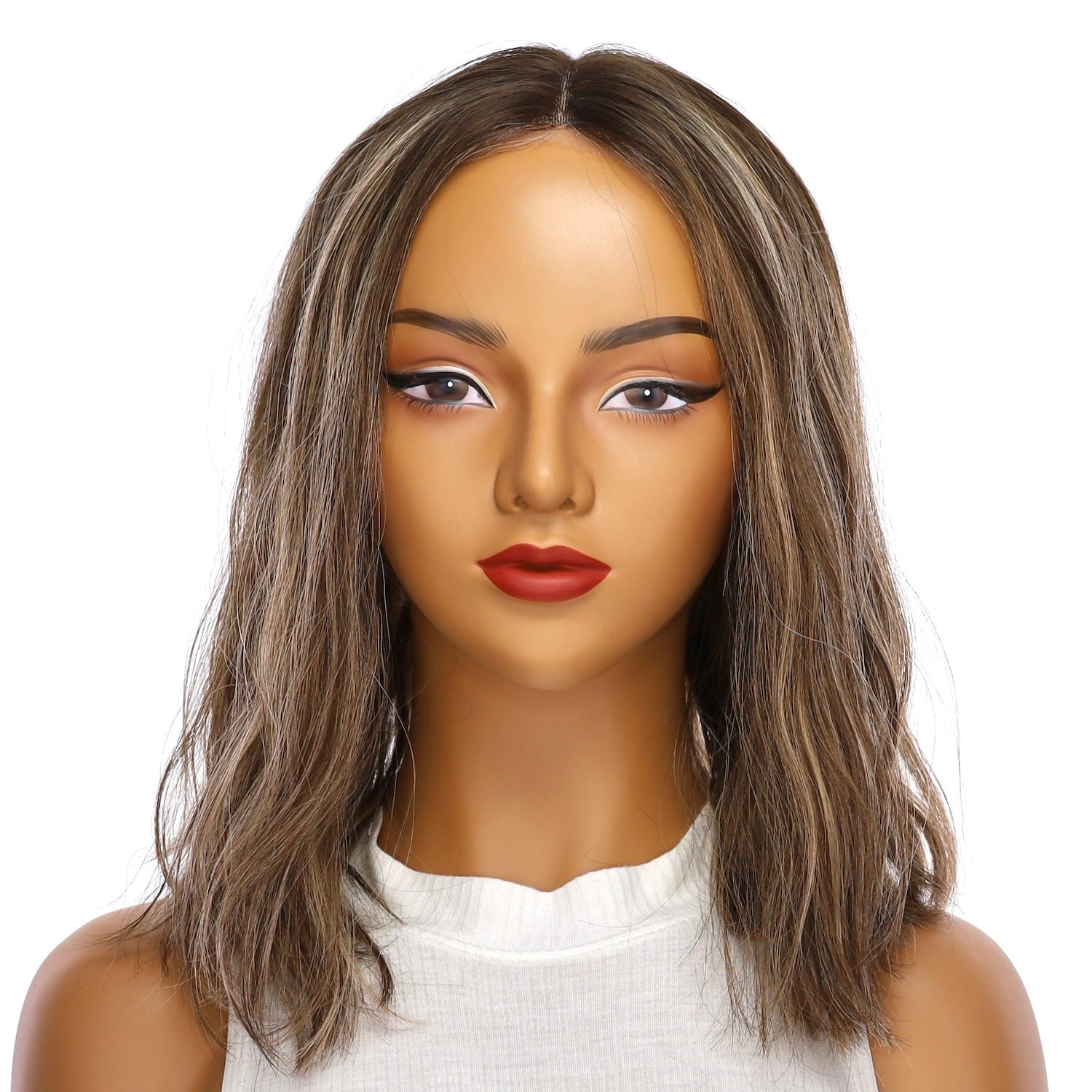 16" Divine Lace Top Wig Medium Brown w/ Highlights Wavy