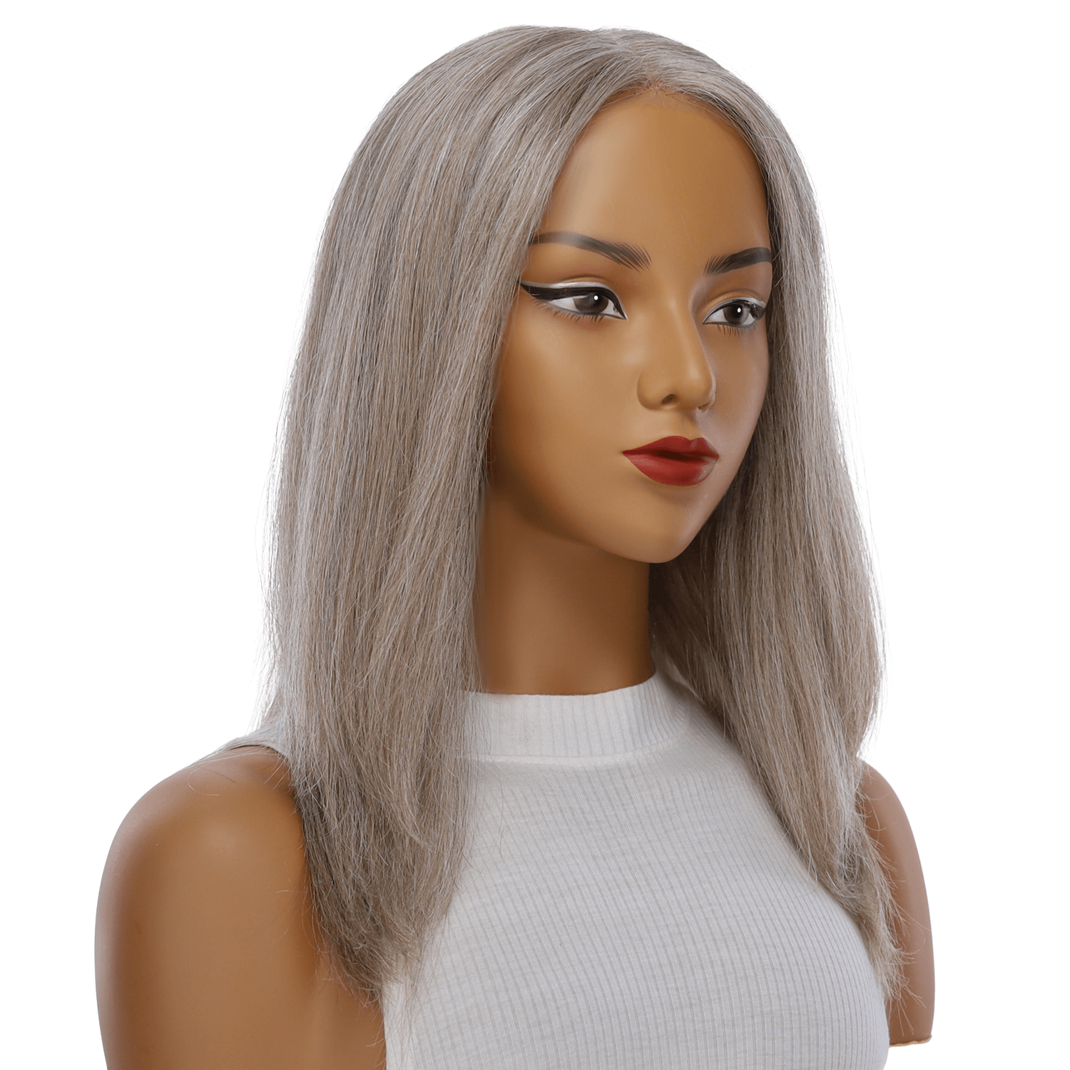 16" Ponytail Silk Part Wig Champagne Grey