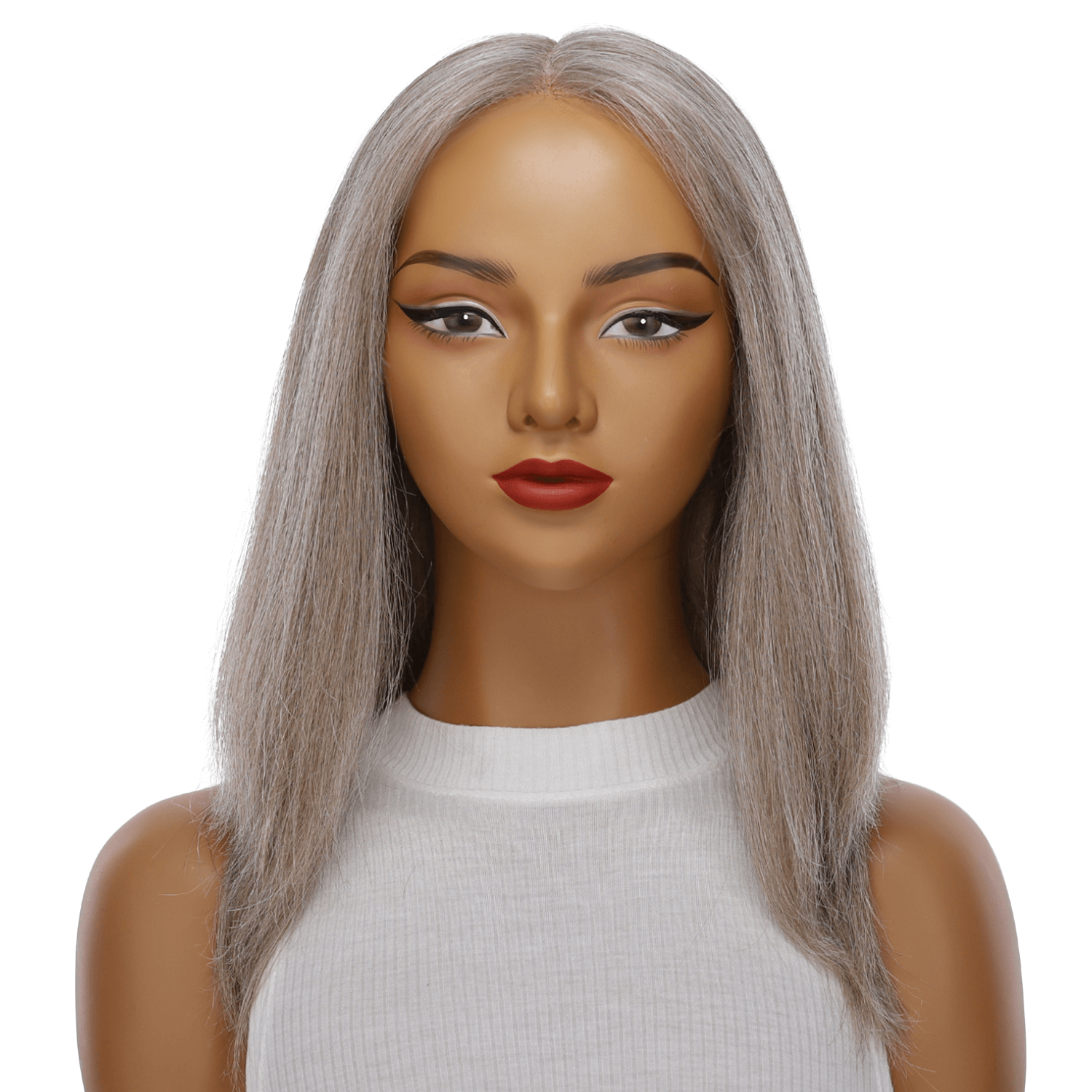 16" Ponytail Silk Part Wig Champagne Grey