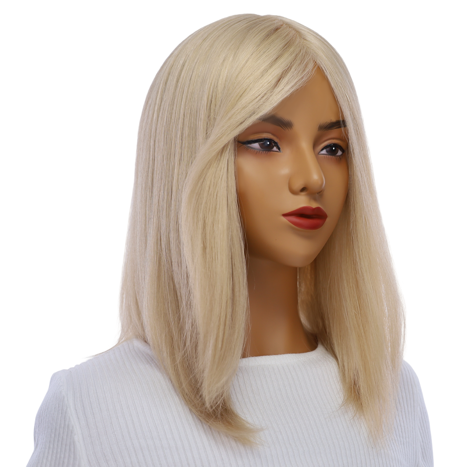 16" Ponytail Silk Part Wig Beige Blonde w/ No Rooting