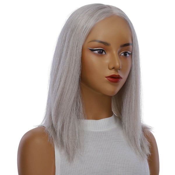 16" Ponytail Silk Part Wig Snow Grey