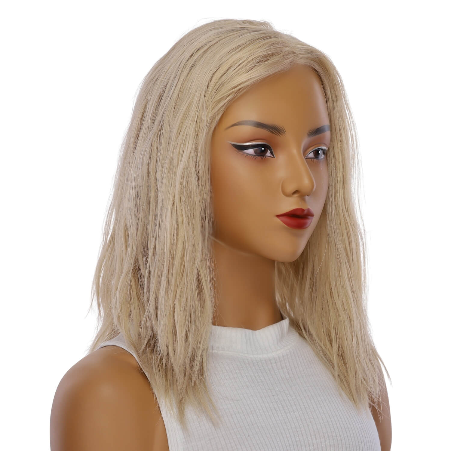 16" Ponytail Silk Part Wig Beige Blonde w/ No Rooting Wavy