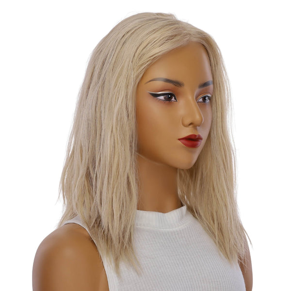 16" Ponytail Silk Part Wig Beige Blonde w/ No Rooting Wavy