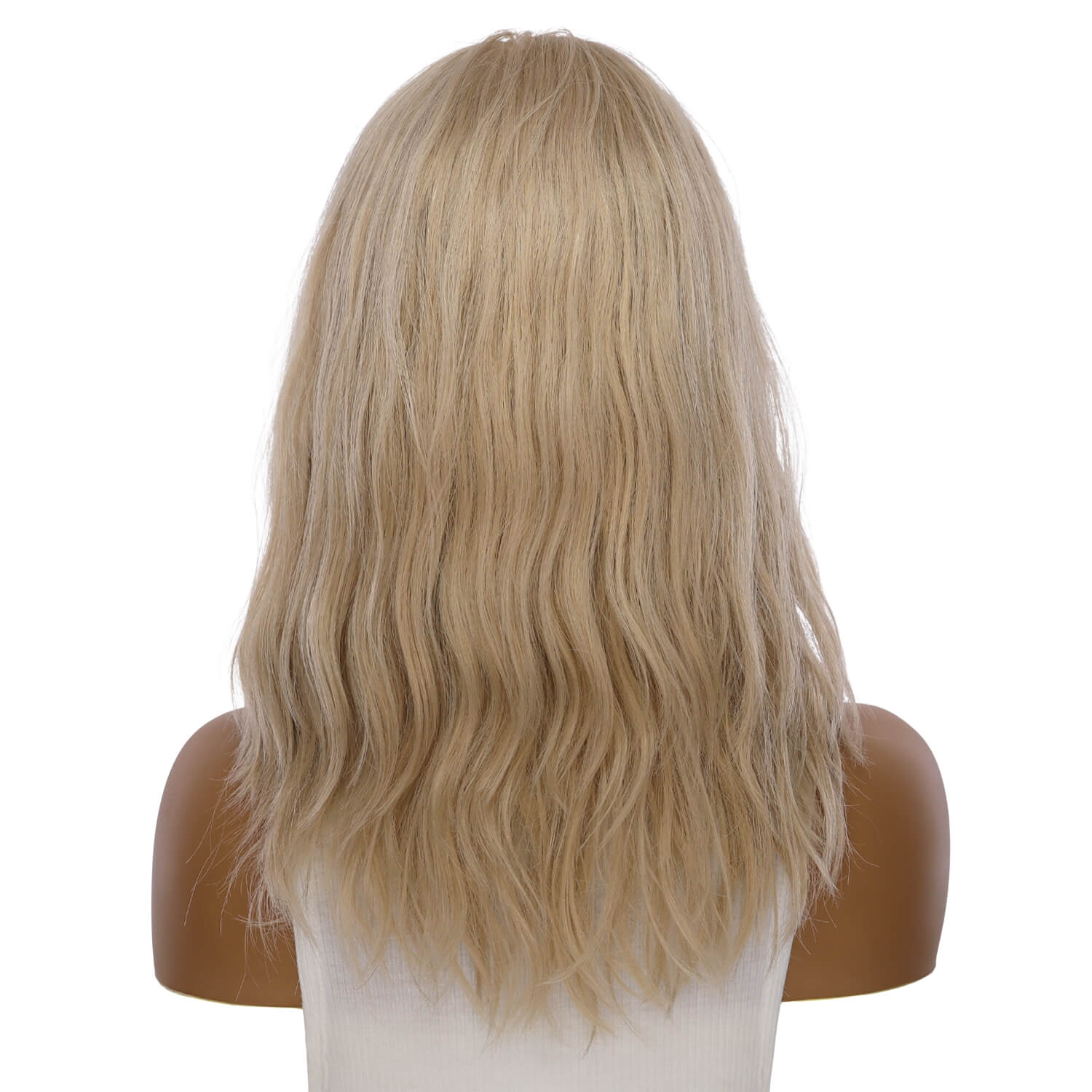 16" Ponytail Silk Part Wig Beige Blonde w/ No Rooting Wavy