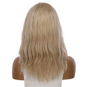 16" Ponytail Silk Part Wig Beige Blonde w/ No Rooting Wavy