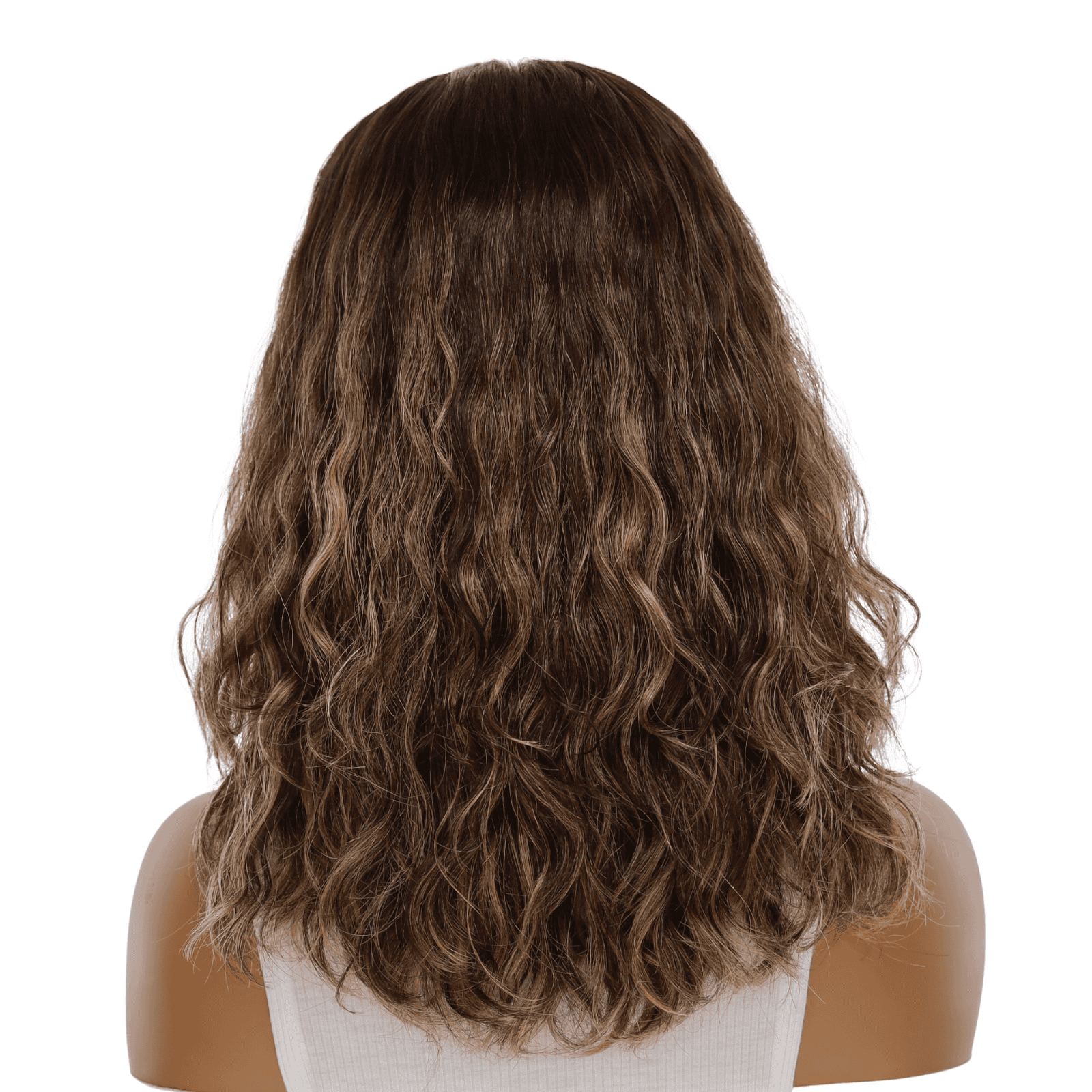 16" Ponytail Silk Part Wig Dark Brown Balayage Wavy
