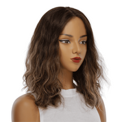 16" Ponytail Silk Part Wig Dark Brown Balayage Wavy