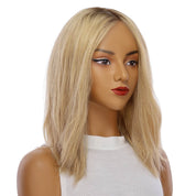 16" Ponytail Silk Part Wig Golden Blonde Wavy