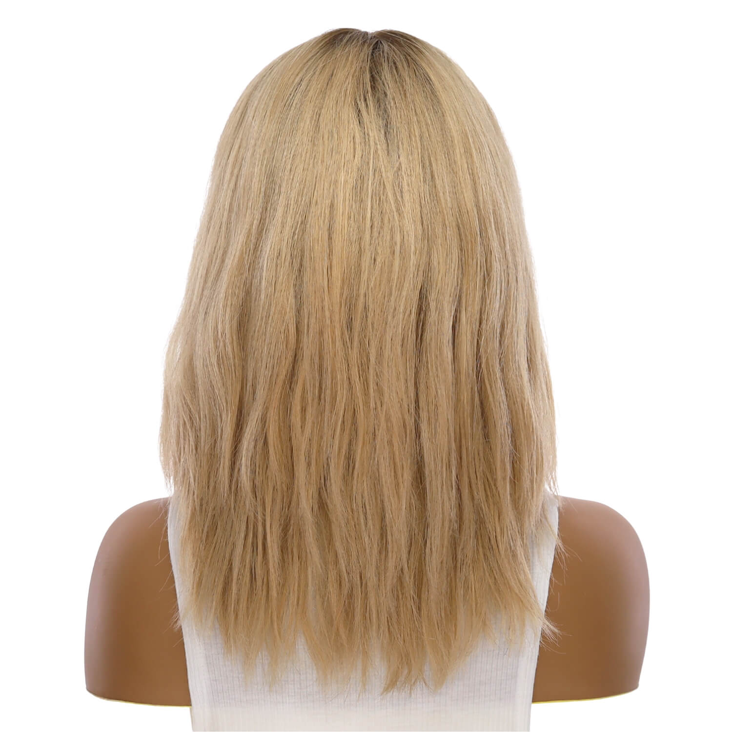 16" Ponytail Silk Part Wig Golden Blonde Wavy