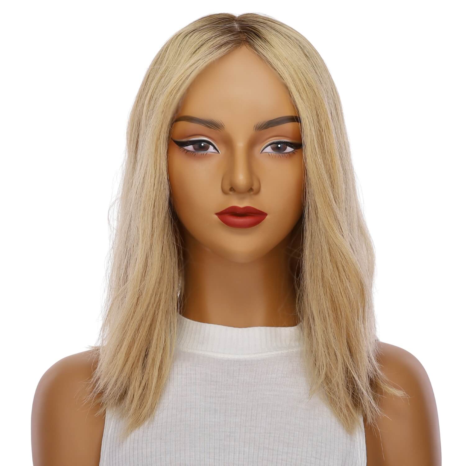 16" Ponytail Silk Part Wig Golden Blonde Wavy