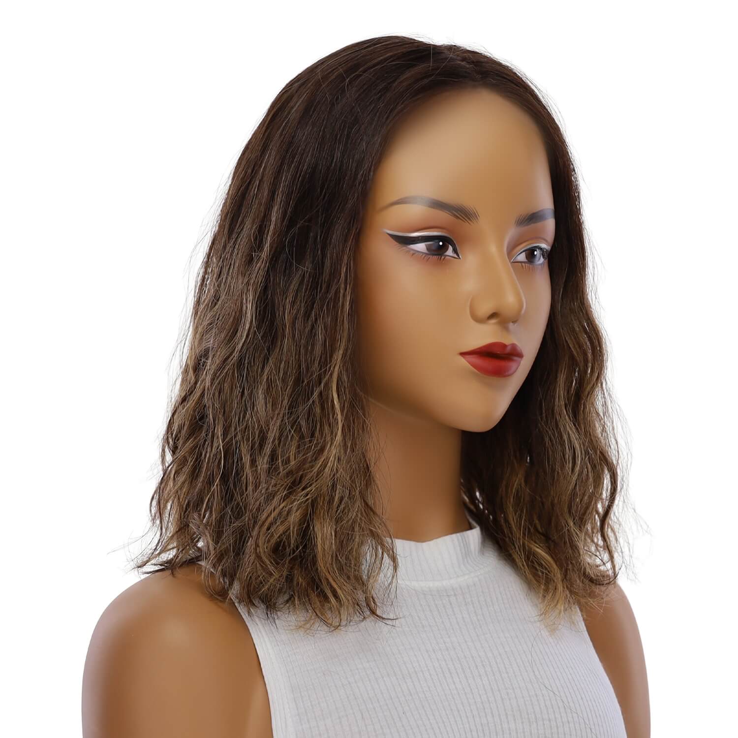 16" Princess Silk Top Wig Dark Brown Balayage Wavy