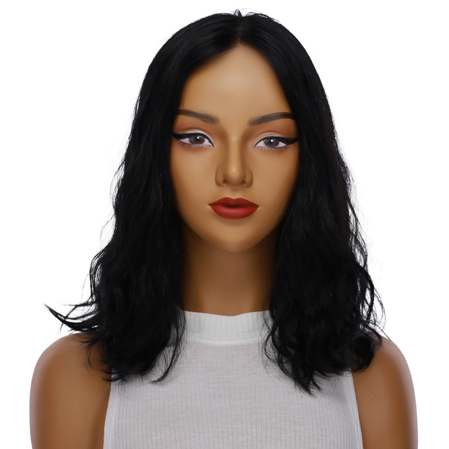 16" Princess Silk Top Wig Jet Black Wavy