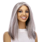 16" Ponytail Silk Part Wig Silver Fox