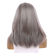 16" Ponytail Silk Part Wig Silver Fox