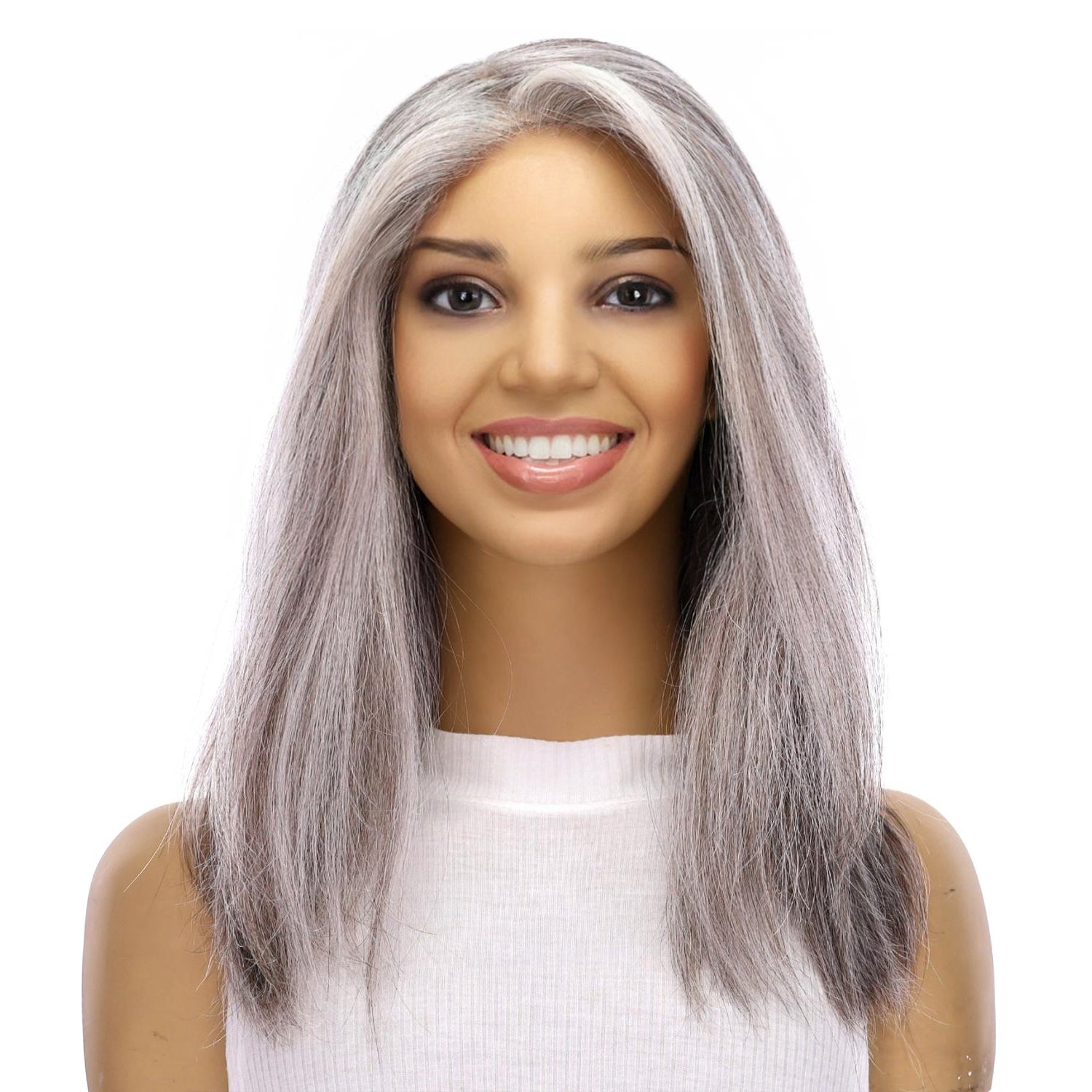 16" Ponytail Silk Part Wig Silver Fox