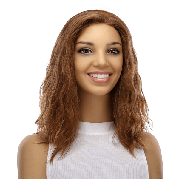16" Ponytail Silk Part Wig Copper Wavy