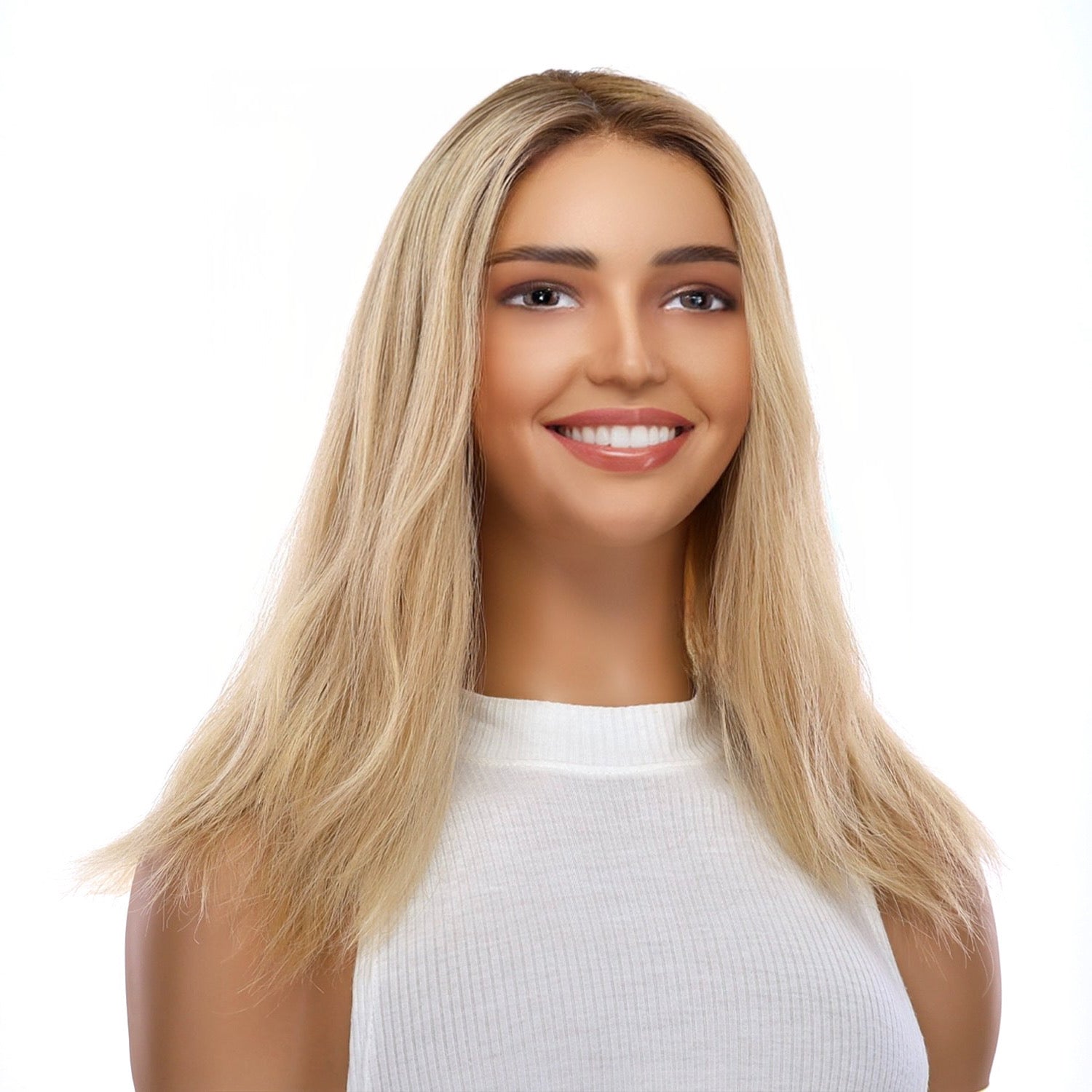 16" Ponytail Silk Part Wig Golden Blonde Wavy