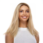 16" Ponytail Silk Part Wig Golden Blonde Wavy