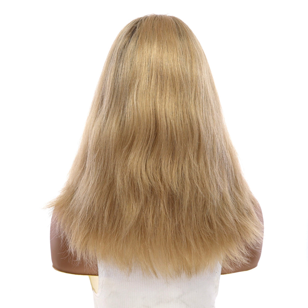 16" Ponytail Silk Part Wig Golden Blonde Wavy