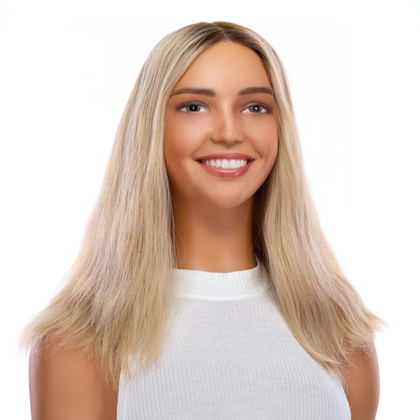 16" Ponytail Silk Part Wig Beige Blonde Wavy