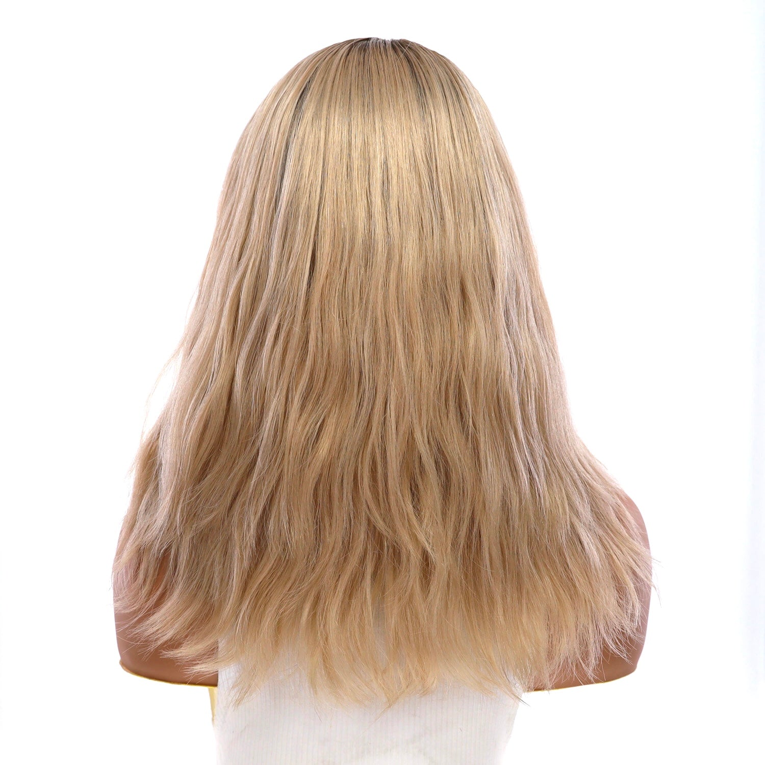 16" Ponytail Silk Part Wig Platinum Blonde Wavy
