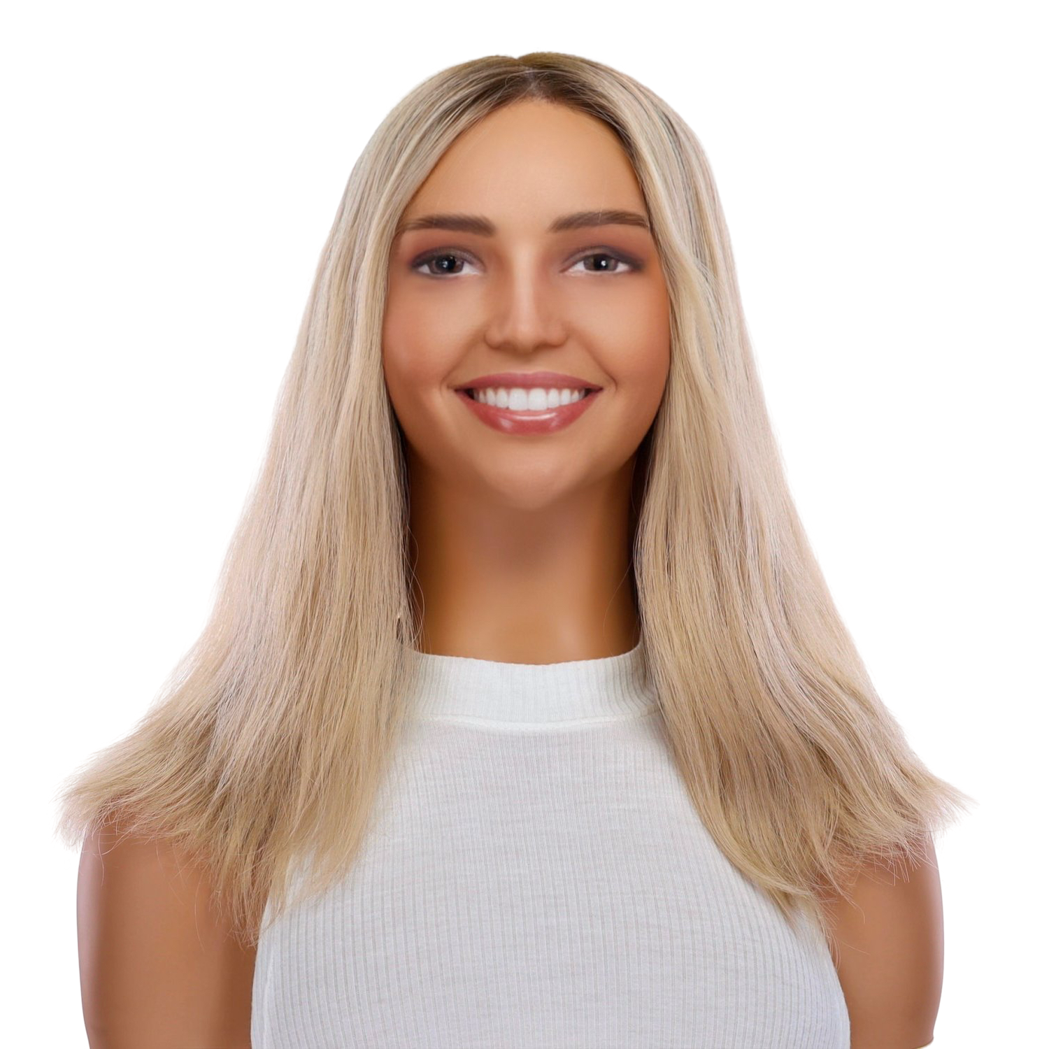 16" Ponytail Silk Part Wig Platinum Blonde Wavy